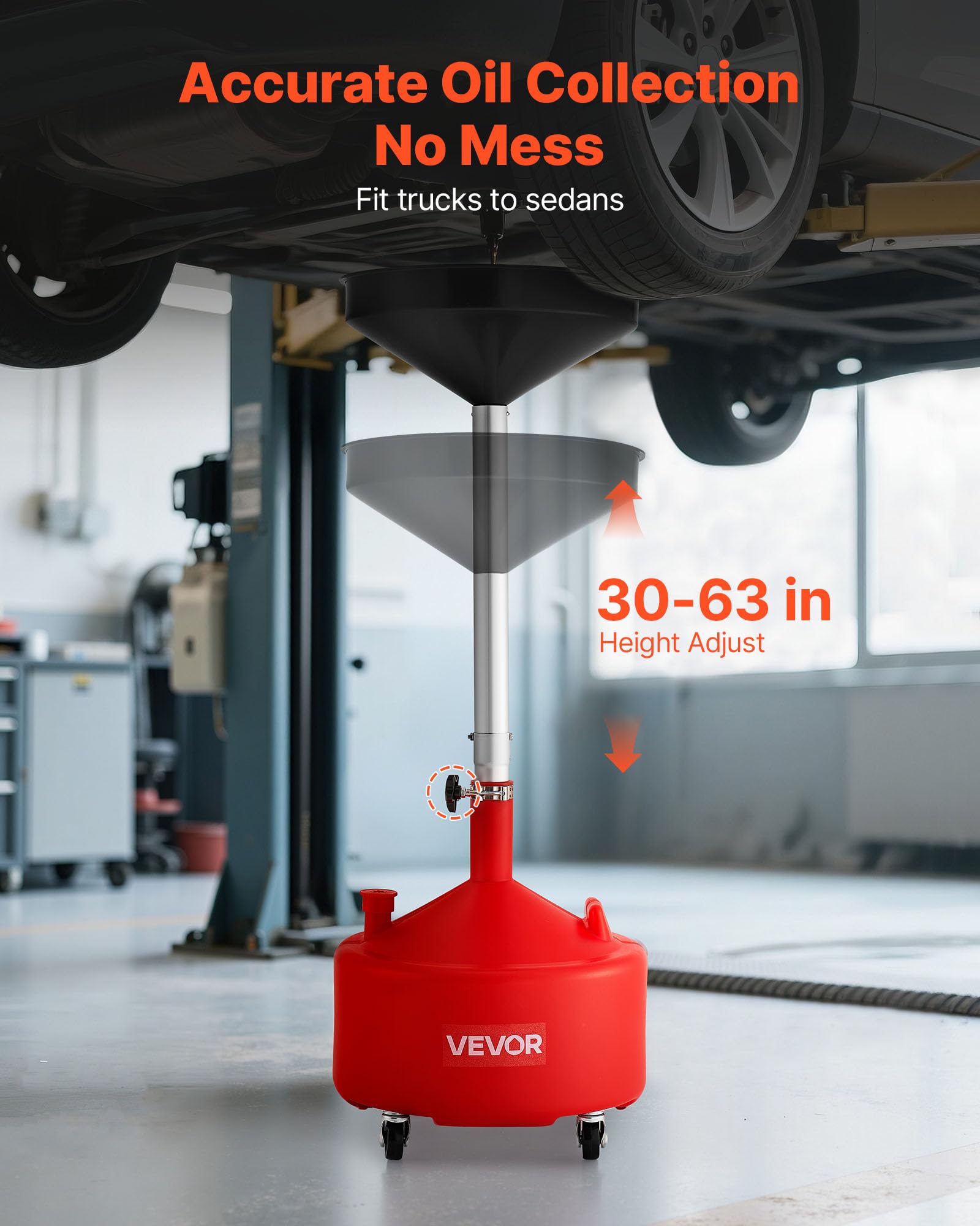 VEVOR Tanque de Drenaje de Aceite Usado, Drenaje de Aceite Portátil de Plástico de 30 L con Embudo Ajustable y Ruedas, Drenador de Combustible para Taller de Reparación de Coches, Industria, Rojo
