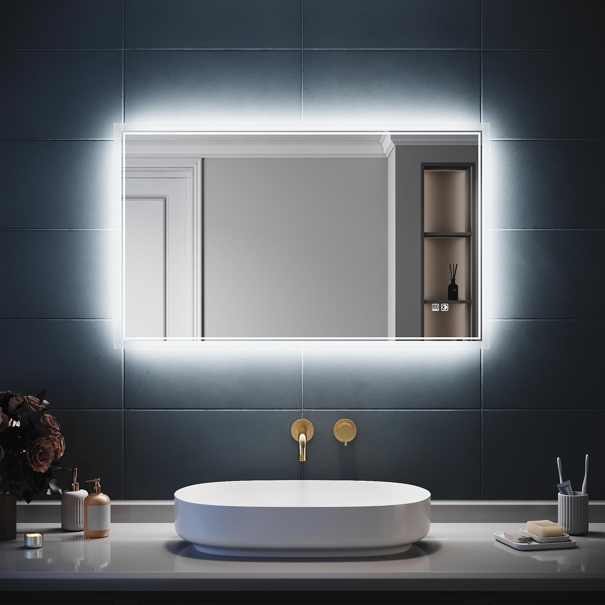 Miroir rétroéclairé 80x60cm pour illuminer votre routine beauté le matin