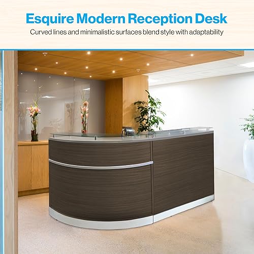 Miniatura 9 de NBF L Shaped Modern Reception Desk with Counter - 79" W x 63" D Retail Checkout Counter - Curved Front Desk Reception Counter - Countertop Welcome