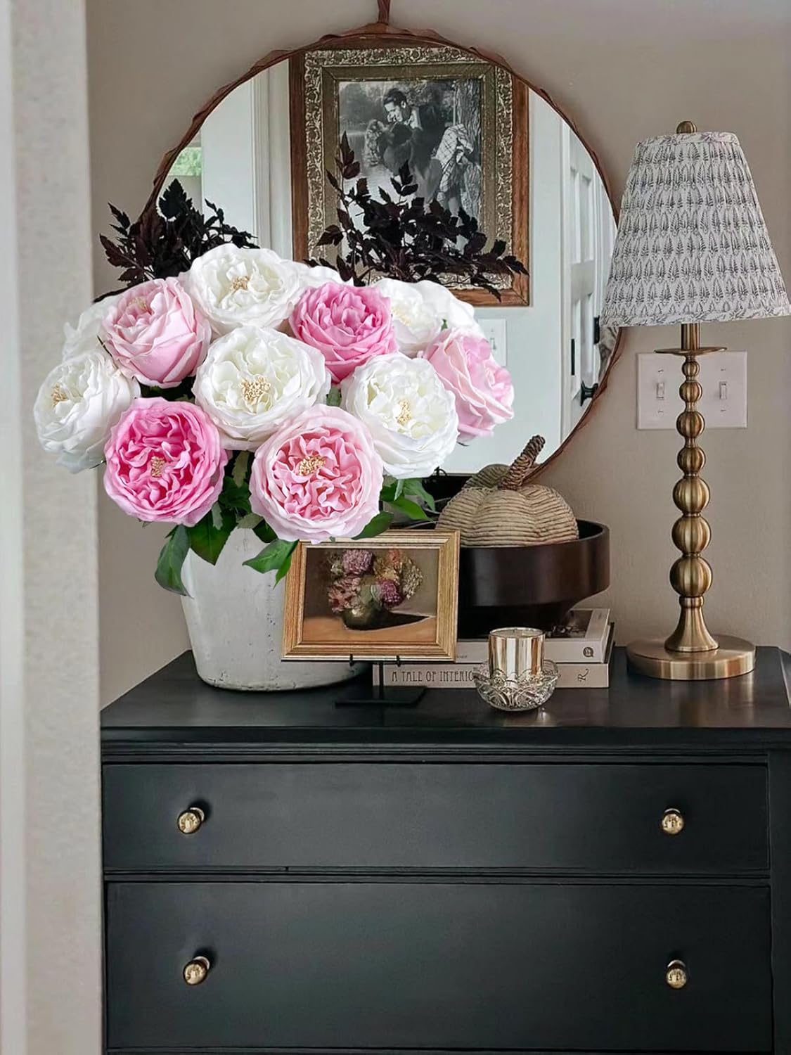 YalzoneMet 3.5'' Big Bloom Rose Artificial Flowers Light Pink 4Pcs Real Touch Rose Faux 17.7 Inch Long Stem Austen Roses Peonies Fake Flowers for Home Kitchen Party Christmas Flower Wedding Decor - Image 4