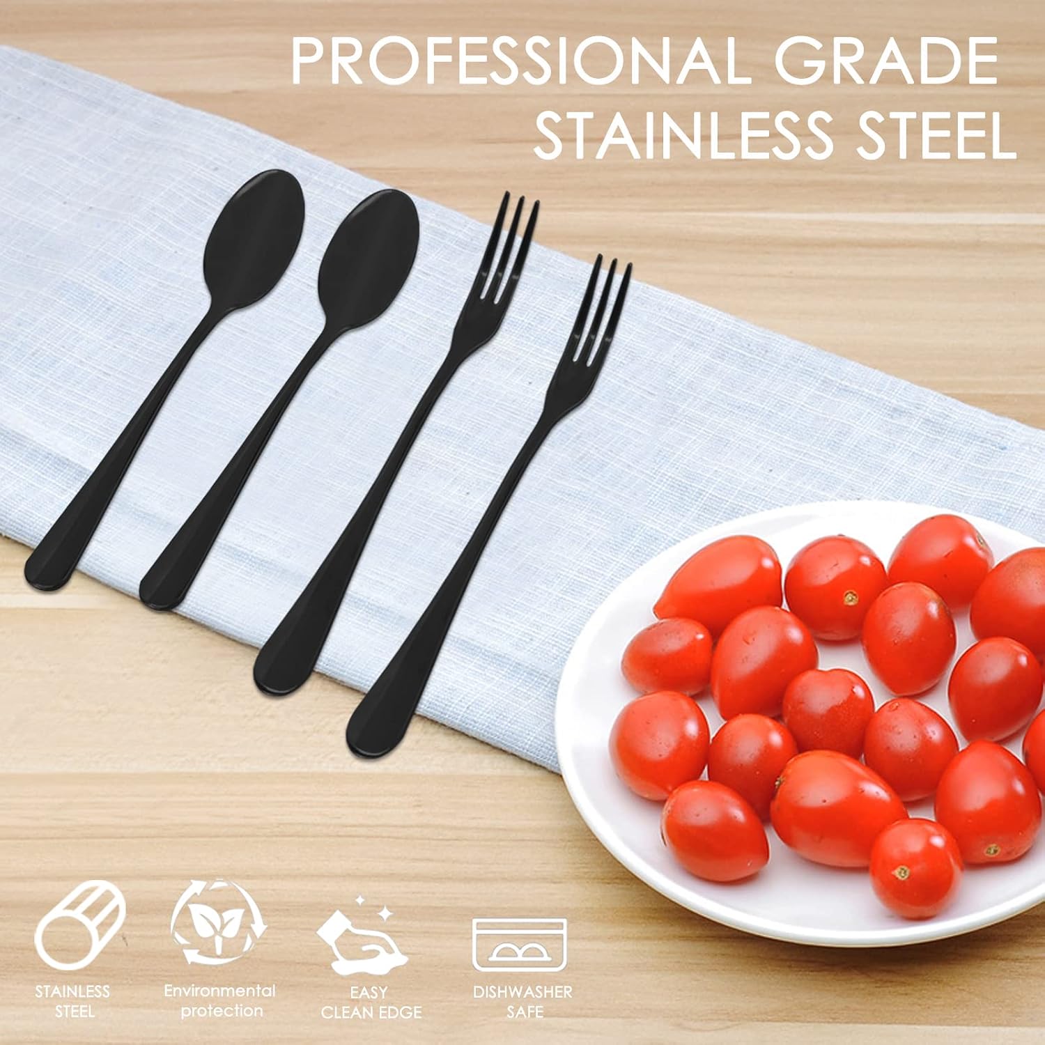 16 Pieces Black Demitasse Espresso Spoon (4 inch) and Stainless Steel Forks (4.8 inch), DaKuan Mini Coffee Spoons & Cake Forks for Dessert, Tea, Appetizer
