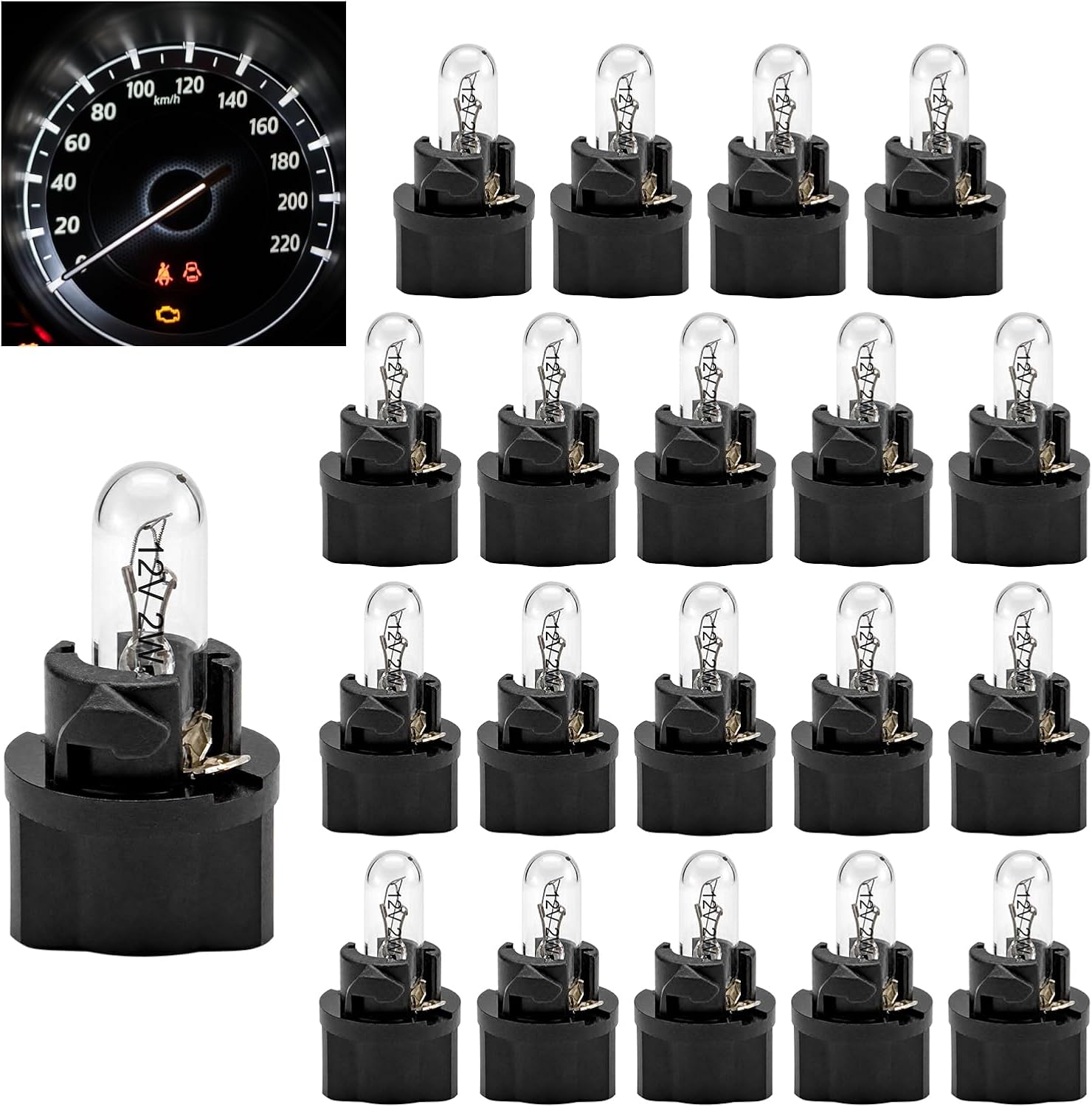 20 PCS T5 17 57 86 Car Halogen Bulbs Kits, Super Bright 3030-3SMD Dashboard Indicator Light Replacement, Instrument Panel Gauge Cluster Lamp Interior Accessories for Vehicles