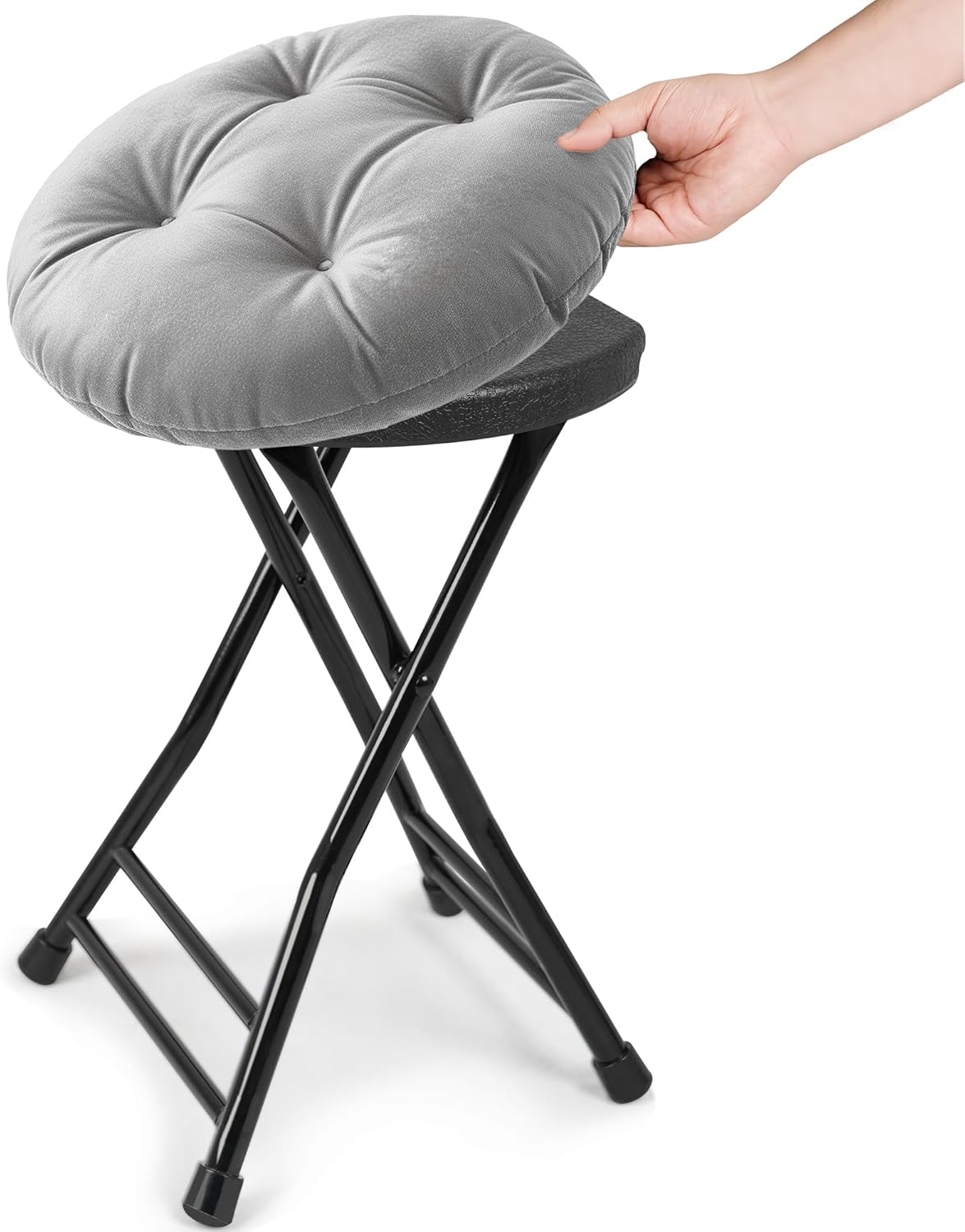 Folding Stool with 2 Pack Seat Cushion, Folding Chair with Handle,Folding Bar Stool with Non-Slip Feet,600 lbs Capacity,Indoor and Outdoor Foldable Stool for Adults(13"×11.5"×18",Gray)