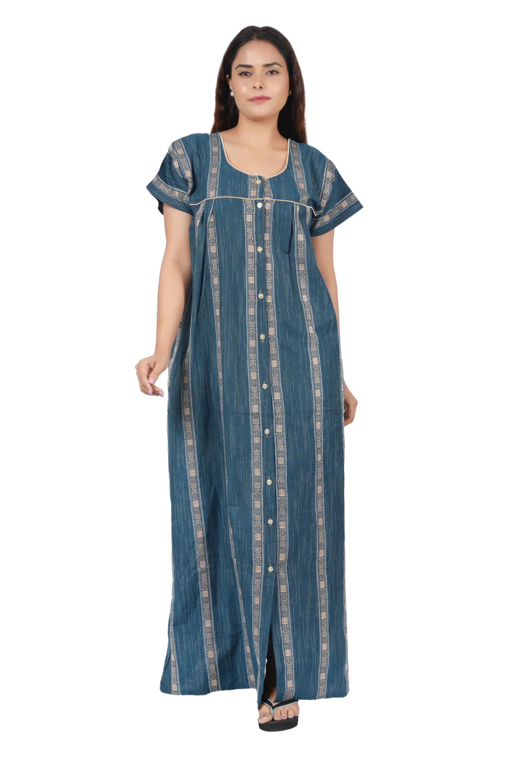 Women's All Over Printed Open Front Cotton Blend Nighty/Maxi/Nightgown/Nightwear WSR-97-image-45
