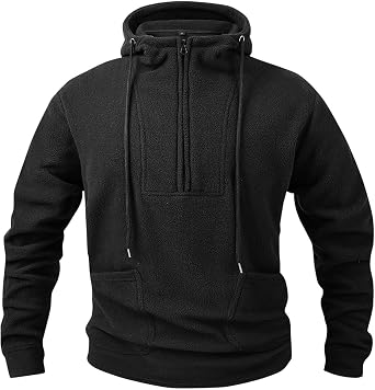 Black Mens Half Zip Hooded Sweatshirts Military Tactical Work Fuzzy Fleece Hoodies Warm Pullover Sweatshirts Fall Winter Winter Jacket S