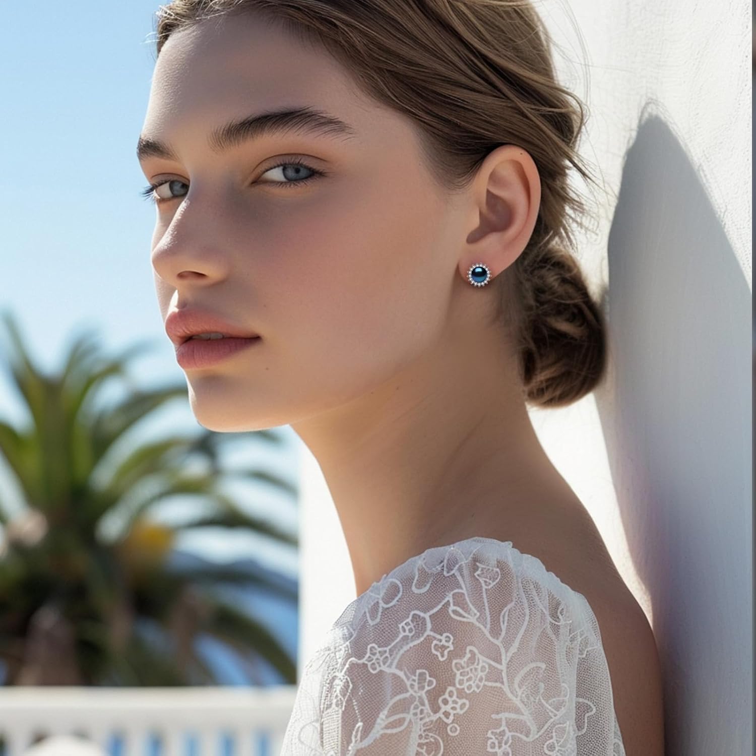 YAMI Pearl Stud Earrings - Genuine Cultured Pearls with 925 Sterling Silver & Cubic Zirconia Diamonds - Hypoallergenic Flower/Snowflake/Sun/Halo Style Studs - Elegant Jewelry Gift for Women