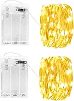cshare LED Tündérfény 2x5m - Elemes Ezüst Drót Fényfüzér Időzítővel, 50 LED, Vízálló, Meleg Fehér - Beltéri/Kültéri Dekoráció Karácsonyra 1