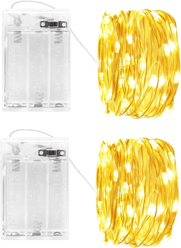 cshare LED Tündérfény 2x5m - Elemes Ezüst Drót Fényfüzér Időzítővel, 50 LED, Vízálló, Meleg Fehér - Beltéri/Kültéri Dekoráció Karácsonyra
