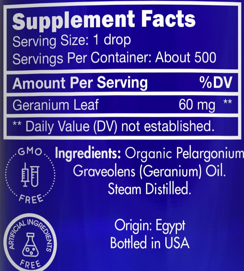 Organic, Geranium Essential Oil, Food Grade, for Skin – 100% Pure, Geranium Oil, by Zongle Therapeutics, 1 OZ
