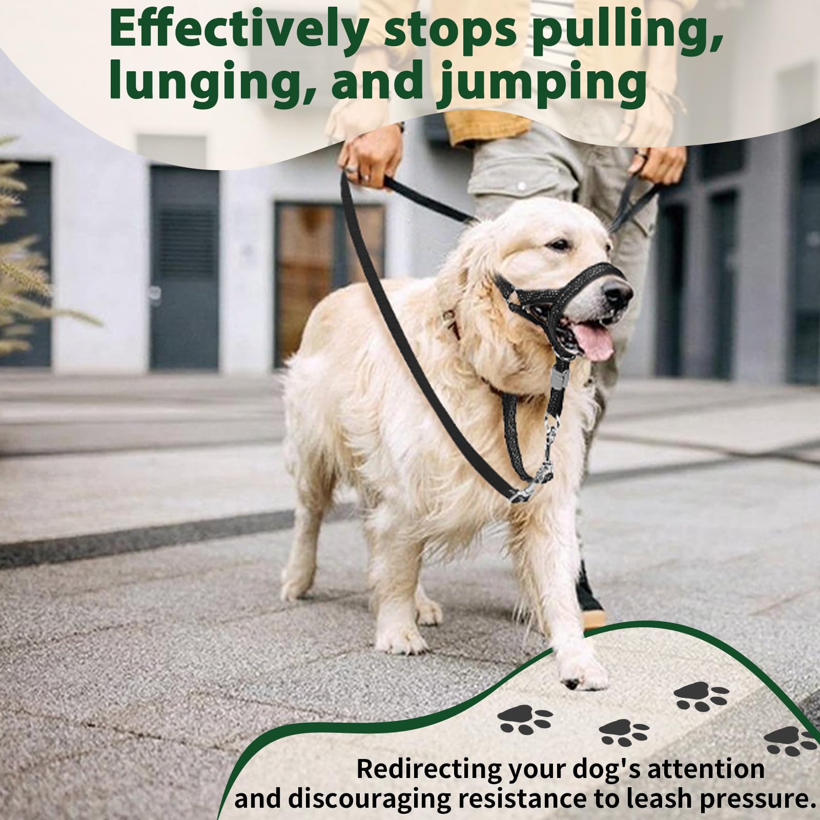 BARKLESS Sturdy No Pull Head Collar for Medium Large Dogs, Gentle Reflective Head Halter with Safety Link, Adjustable Nylon Dog Training Muzzle Leash for Walking Control (Green, L) - image 2