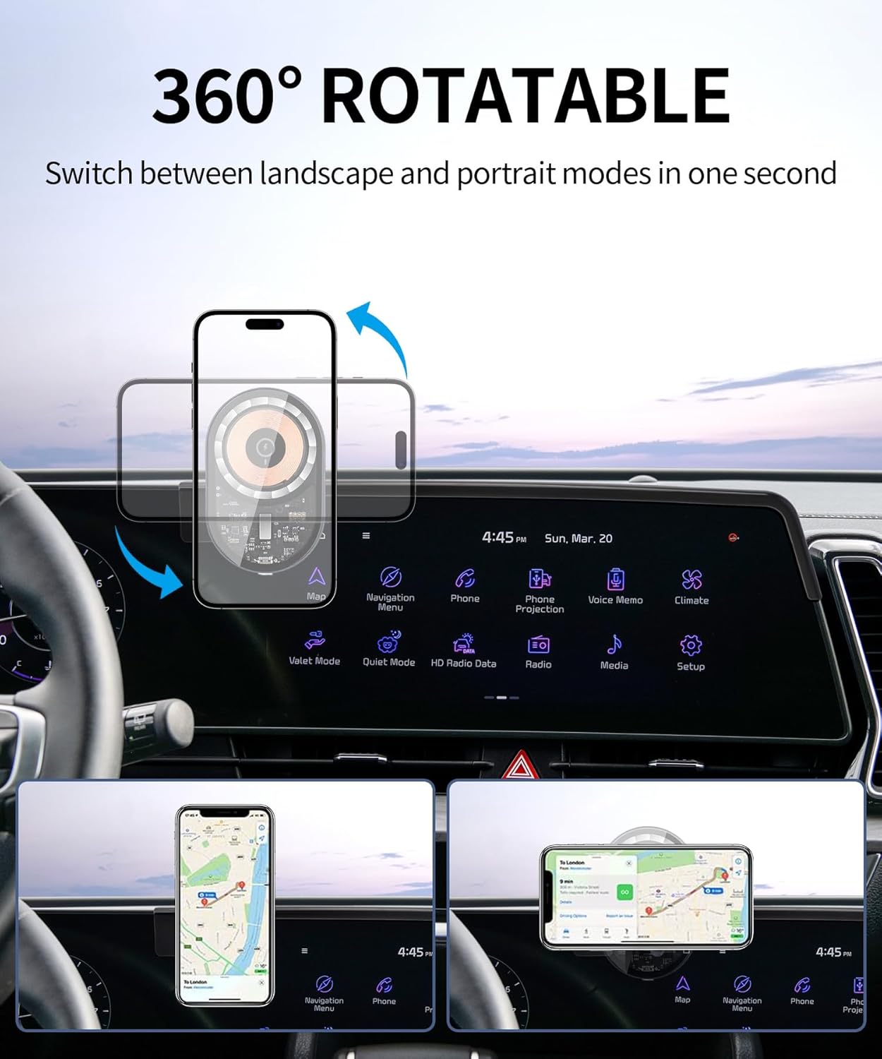 Wireless Charging Car Phone Holder for Kia Sportage 2023-2025, 12.3" Screen Fixed Clip, 360° Rotation Car Phone Mount Compatible with MagSafe