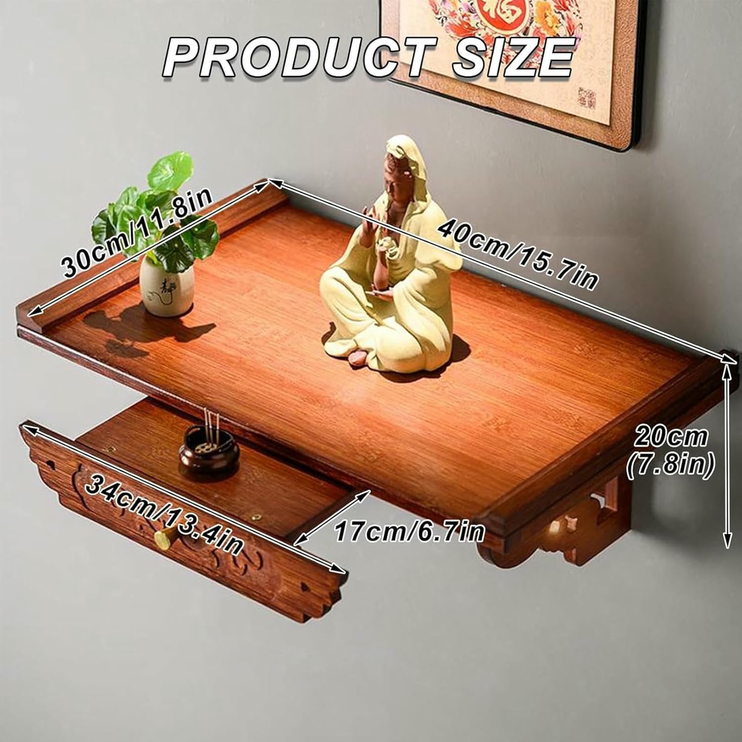 Wall Mounted Hanging Altar Table Stand,Small Meditation Table with Pull-Out Board,for Home Decor Offering Rack