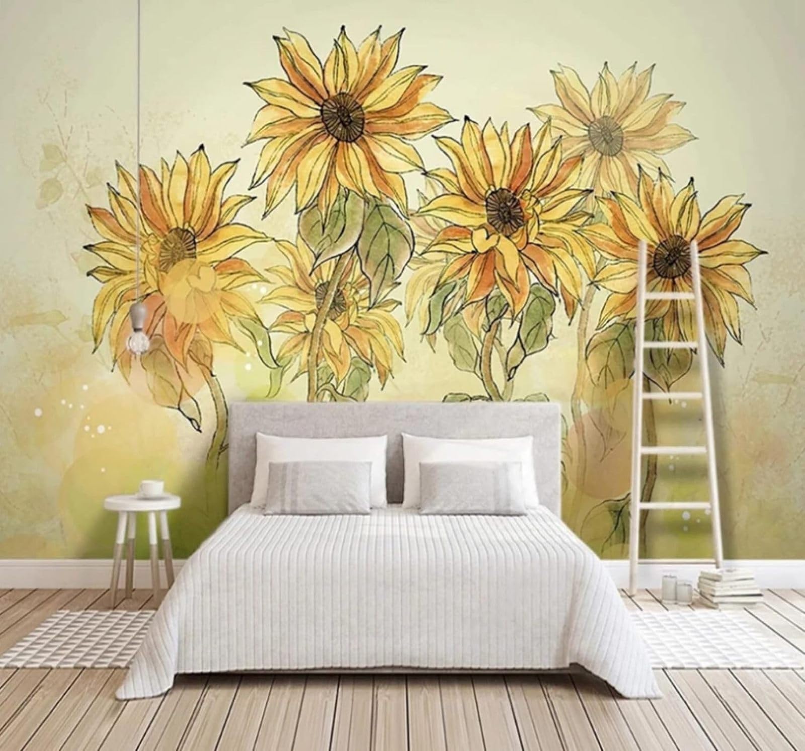 Xlming 400Cm×280Cm(B×H) Vintage Hand Drawn Beautiful Pastoral Sunflowers 3D Wallpaper Luxury Home Dining Decor Paste Sofa Living Room The Wall For Bedroom Mural-400Cm×280Cm