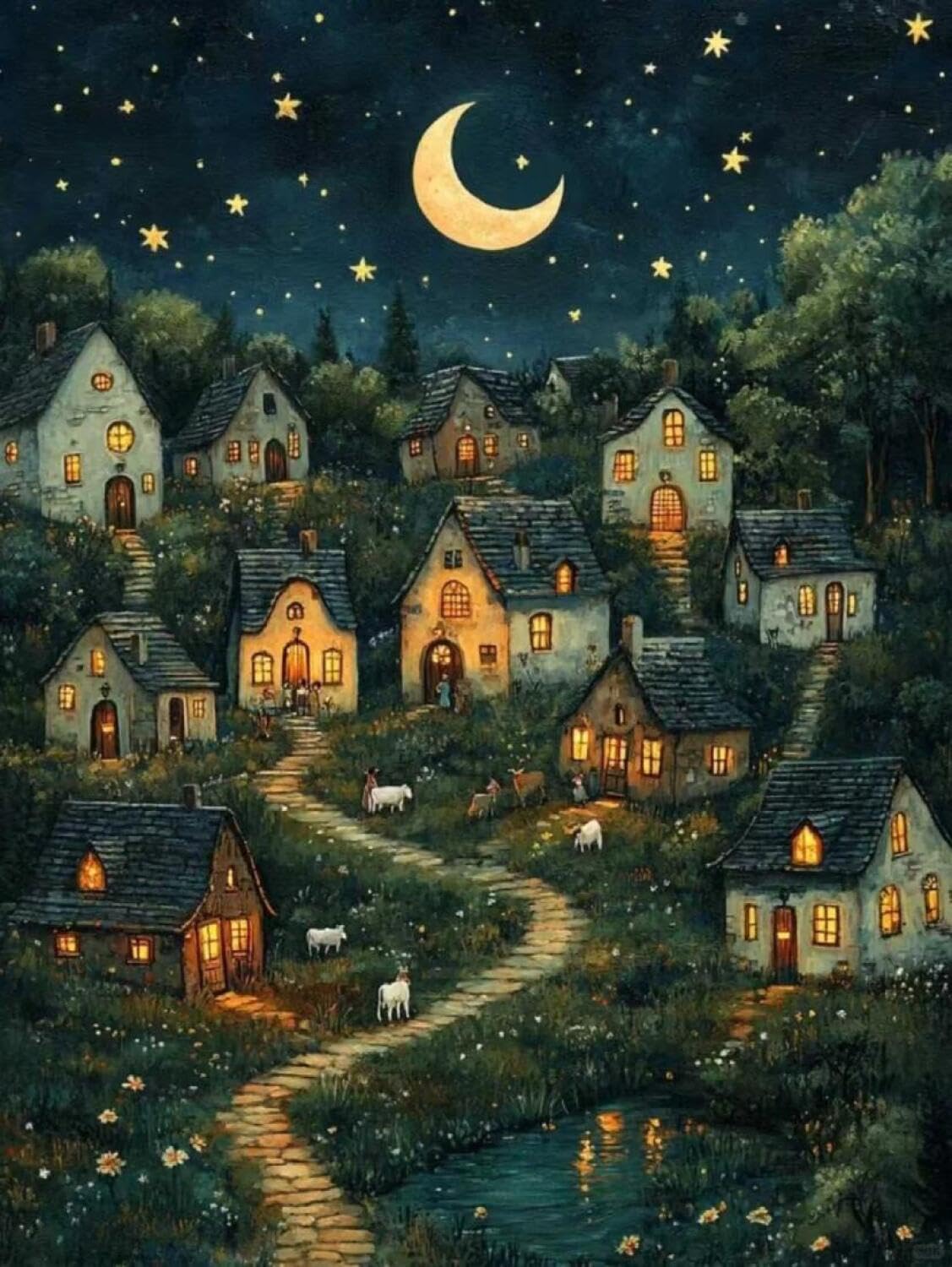 Rqwybcaxn B Stamped Eaded Cross Stitch Kits Colorful Town 40X50cm