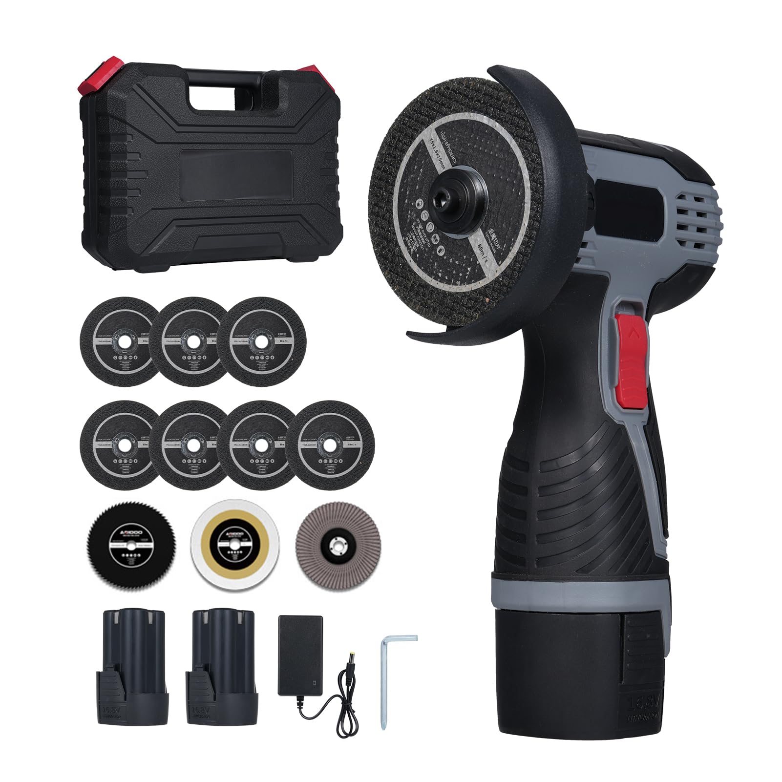 Weytoll Smerigliatrice angolare a batteria 17000 giri/min, Mini smerigliatrice elettrica con 2 batterie 16,8 V 1500 mAh e disco abrasivo per tagliare mattoni lucidati, legno, pietra, acciaio