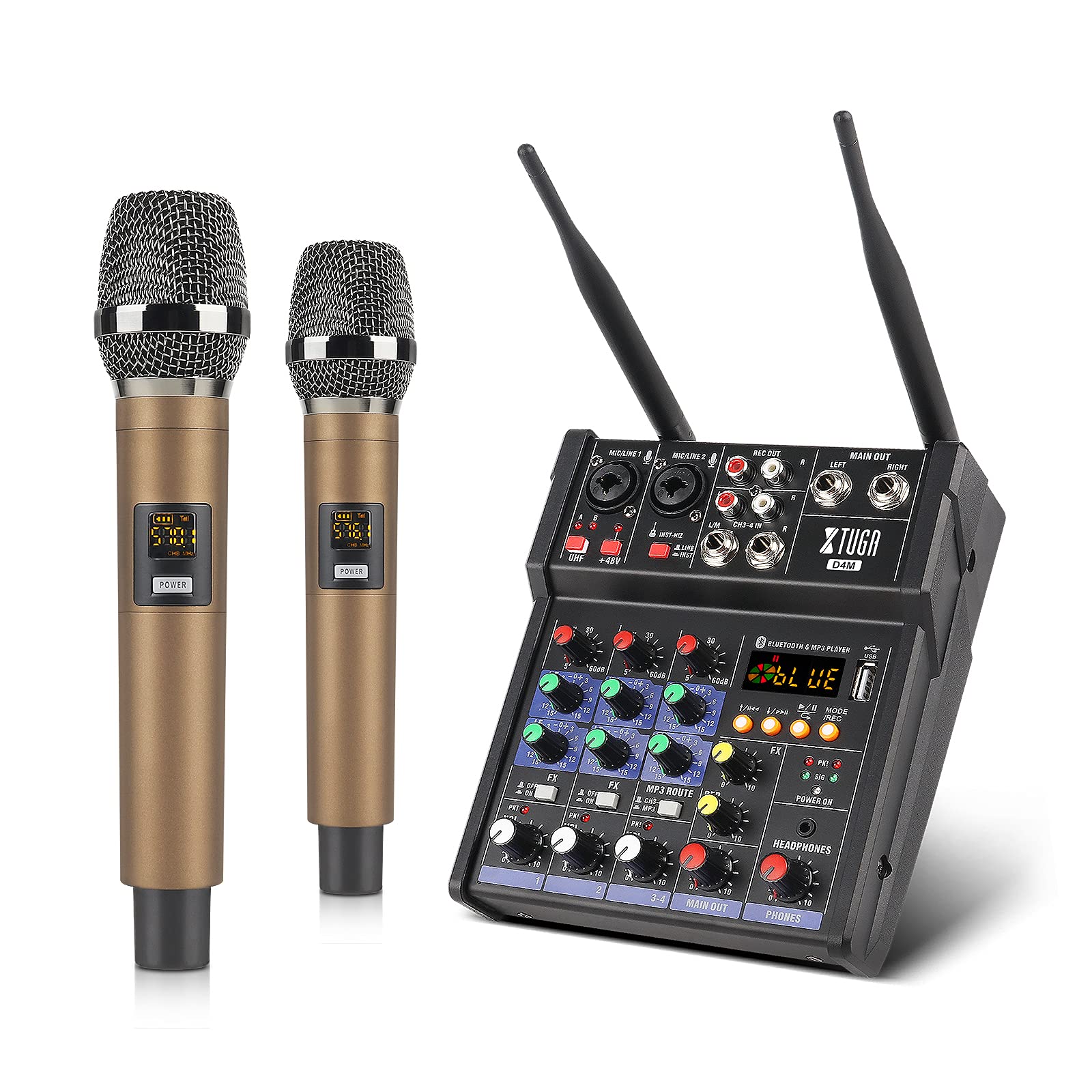 Buy XTUGA DM4 Stereo Audio Mixer Buildin UHF Wireless Microphone Mics