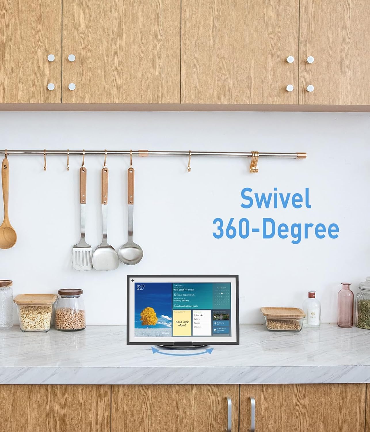 Almoz Swivel and Tilt Stand for Echo Show 15, Aluminum Stand for Show 15.6" Smart Display and Up to 18" iPad/Tablets, with 360 Degree Rotating Base, Viewing Angle Adjustable, No Need Mounting (Black)