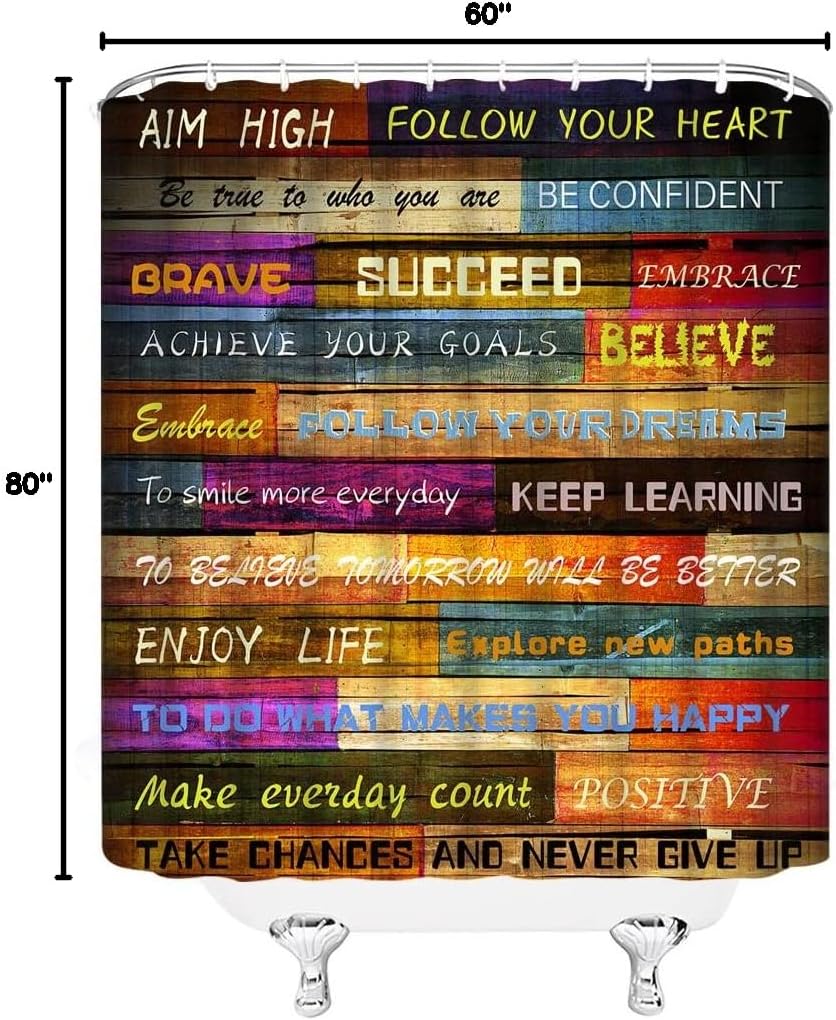 Inspirational Quote Shower Curtain Motivational Words Retro Wooden Board Vintage Plank Motto Brown Bathroom Decor Curtain with Hooks,60W x70 H