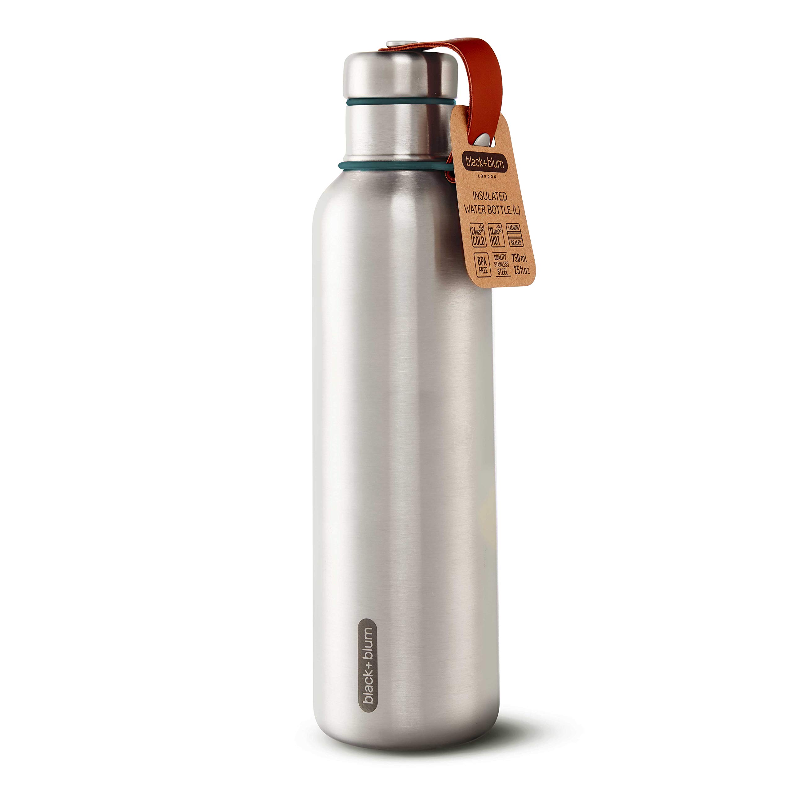 black+blum Isolierte Wasserflasche Groß - Ozean, 750 ml Thermoflasche, Edelstahl/VeganLeder, L, 2