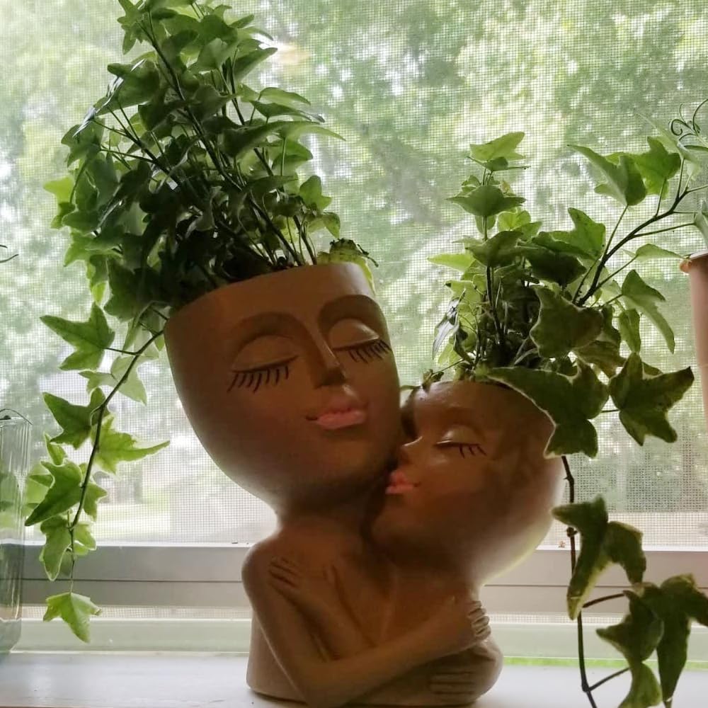 Hawofly Gesich Blumentopf Gesicht Pflanztopf Sukkulenten Pflanzgefe ser  Kunstharz,Kaktus-Pflanzgef mit Ablaufloch Niedliche Dame Statue Dekor  Plan Topf Geschenk (Doppelkopf braun): Amazon.de: Garten