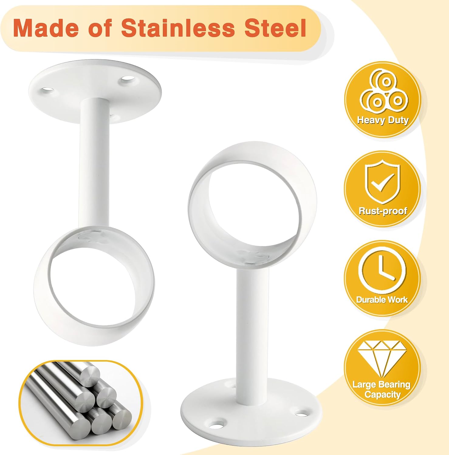 Alise Curtain Rod Holder 32mm Dia,Closet Rod Holders Stainless Steel,4 Pcs | Curtain Rod Ceiling Mount,Ceiling Mounted Curtain Rod Flange Brackets,Ceiling Curtain Rod Brackets,for Bathroom,White Finish