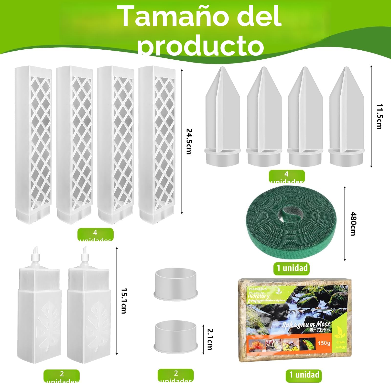 Varillas de Musgo, 4 Piezas 35cm (Tutores para Plantas + Inserción en Tierra) + 150 g Musgo Sphagnum, Tutor Musgo, Postes de Musgo de Plástico, para Plantación de Jardín, Hiedra, Monstera, Pothos
