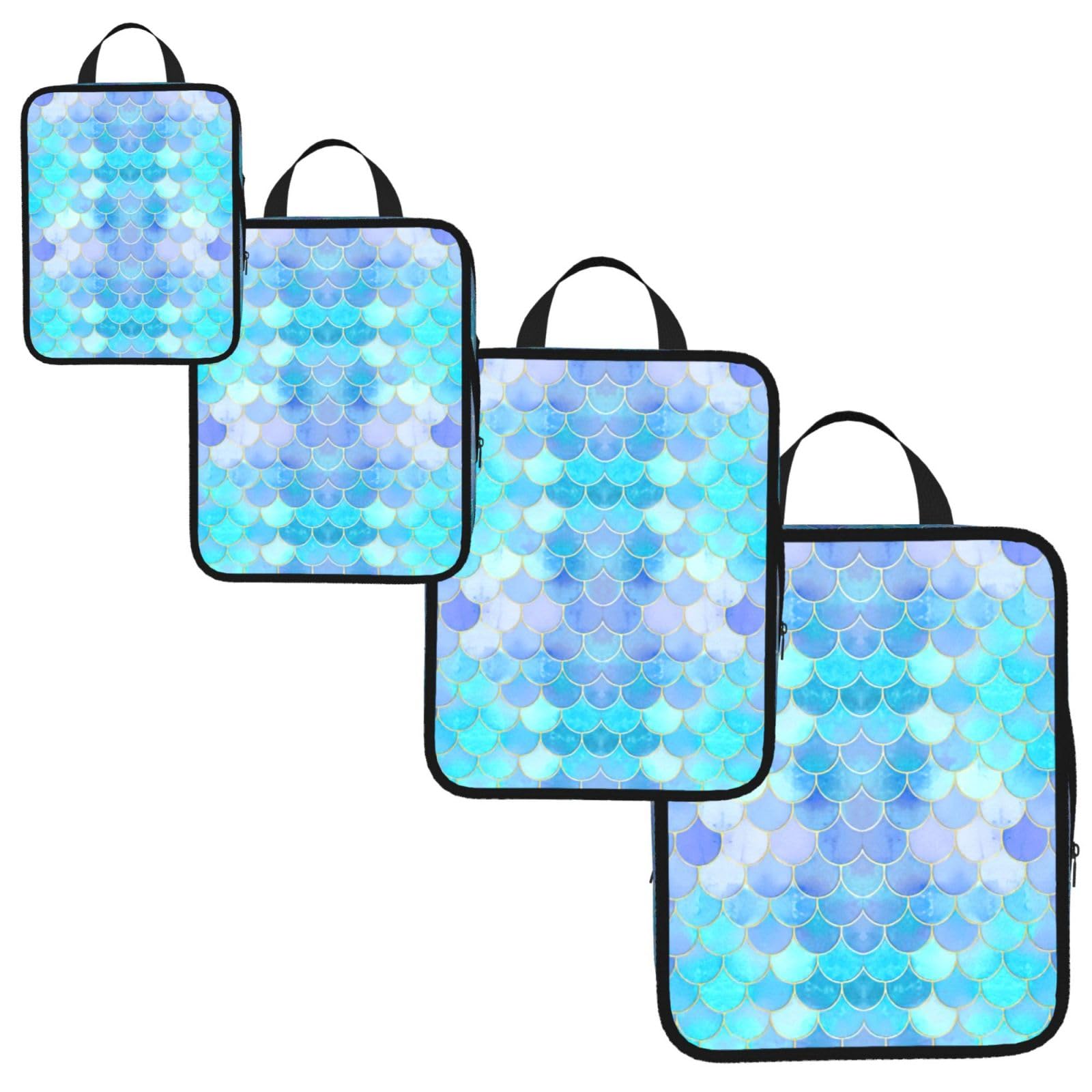 Gold Mermaid Scale Print 4 Set Compression Packing Cubes for Suitcases,Expandable Storage Bags Organizers