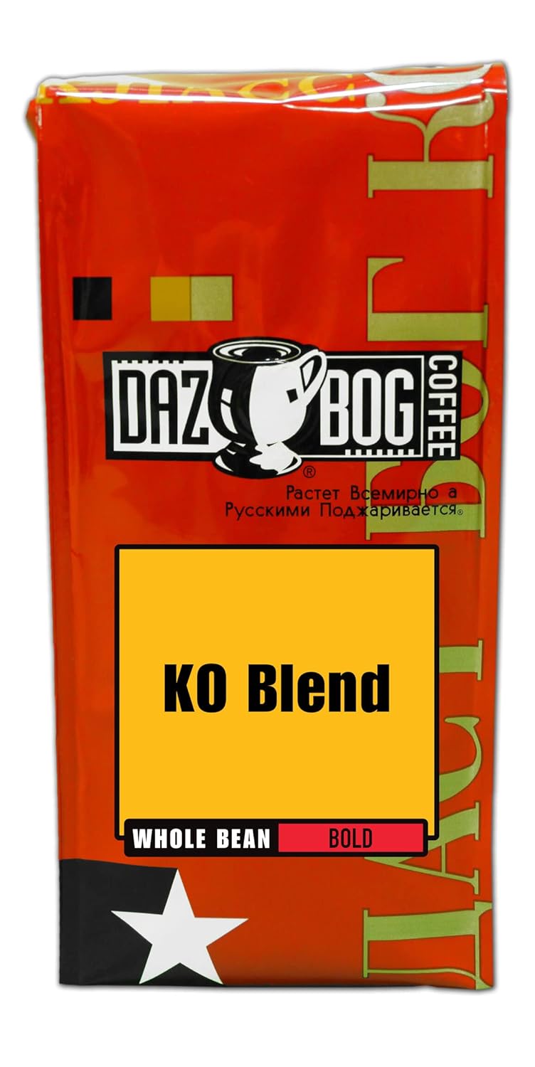 Dazbog Coffee | KO Blend | Whole Bean Coffee | Pack of 6 | 11 oz. | Dark Roast Flavor | Full-Bodied, Smoky, Pungent Blend | Intense & Lively | Heavenly Rich | Vacuum Sealed Freshness