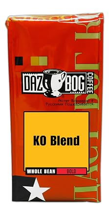 Dazbog Coffee | KO Blend | Whole Bean Coffee | 11 oz. | Dark Roast Flavor | Full-Bodied, Smoky, Pungent Blend | Intense & Lively | Heavenly Rich | Vacuum Sealed Freshness