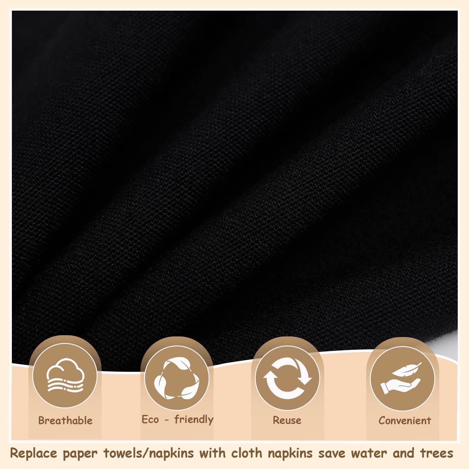 Urby Eco Hanky 10X10in Reusable Small Cloth Napkins. Eco Friendly. Ideal Use as Kids Napkins for Lunch. Dinners. Occasions Like Weddings, Thanksgiving, Restaurants Cocktail Parties. (24pk Black).