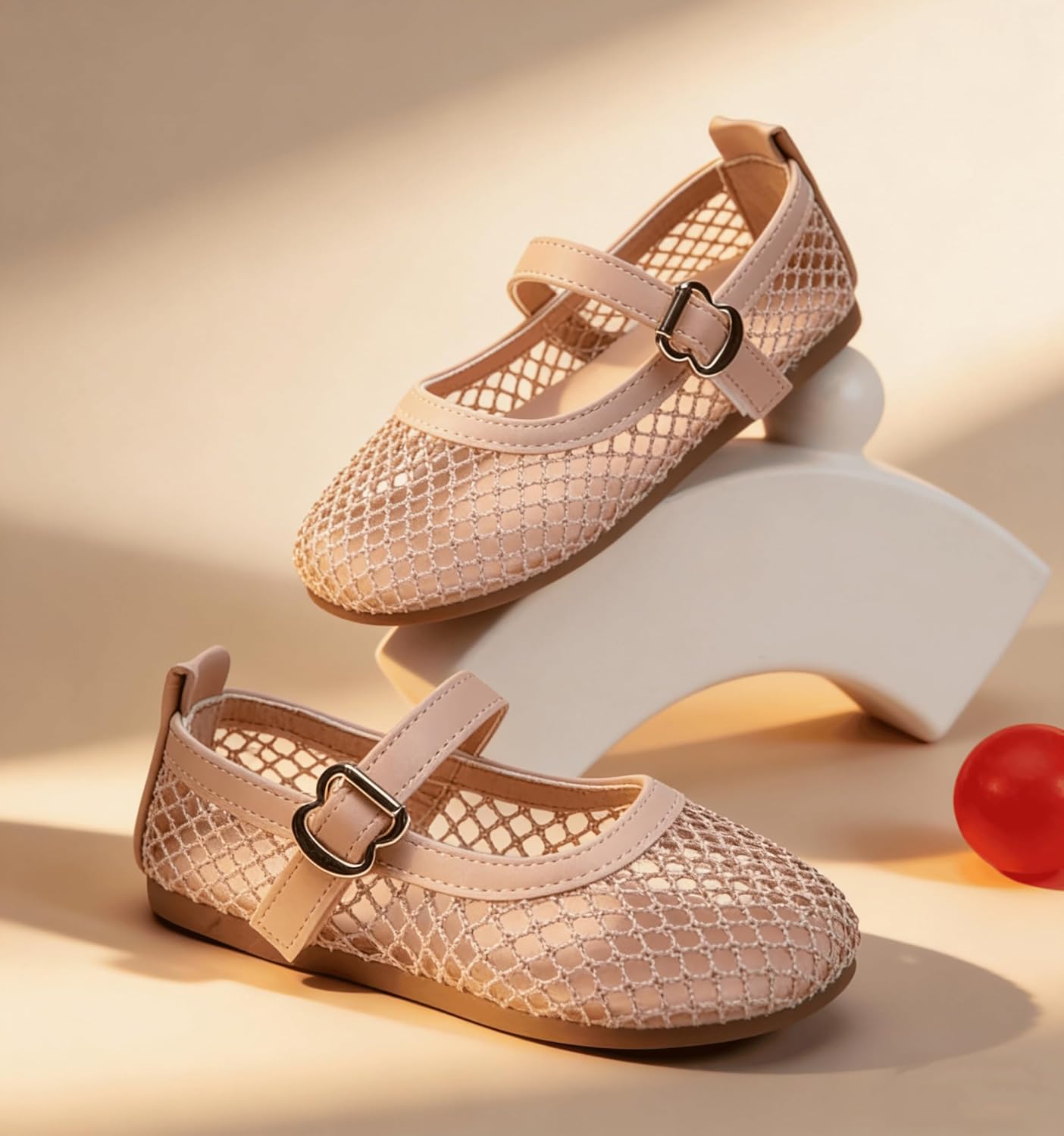Girls Mary Jane Dress Shoes Mesh Ballet Flats Buckle Strap Comfy Casual Fishnet Ballerina Flat Shoes, Toddler or Kids