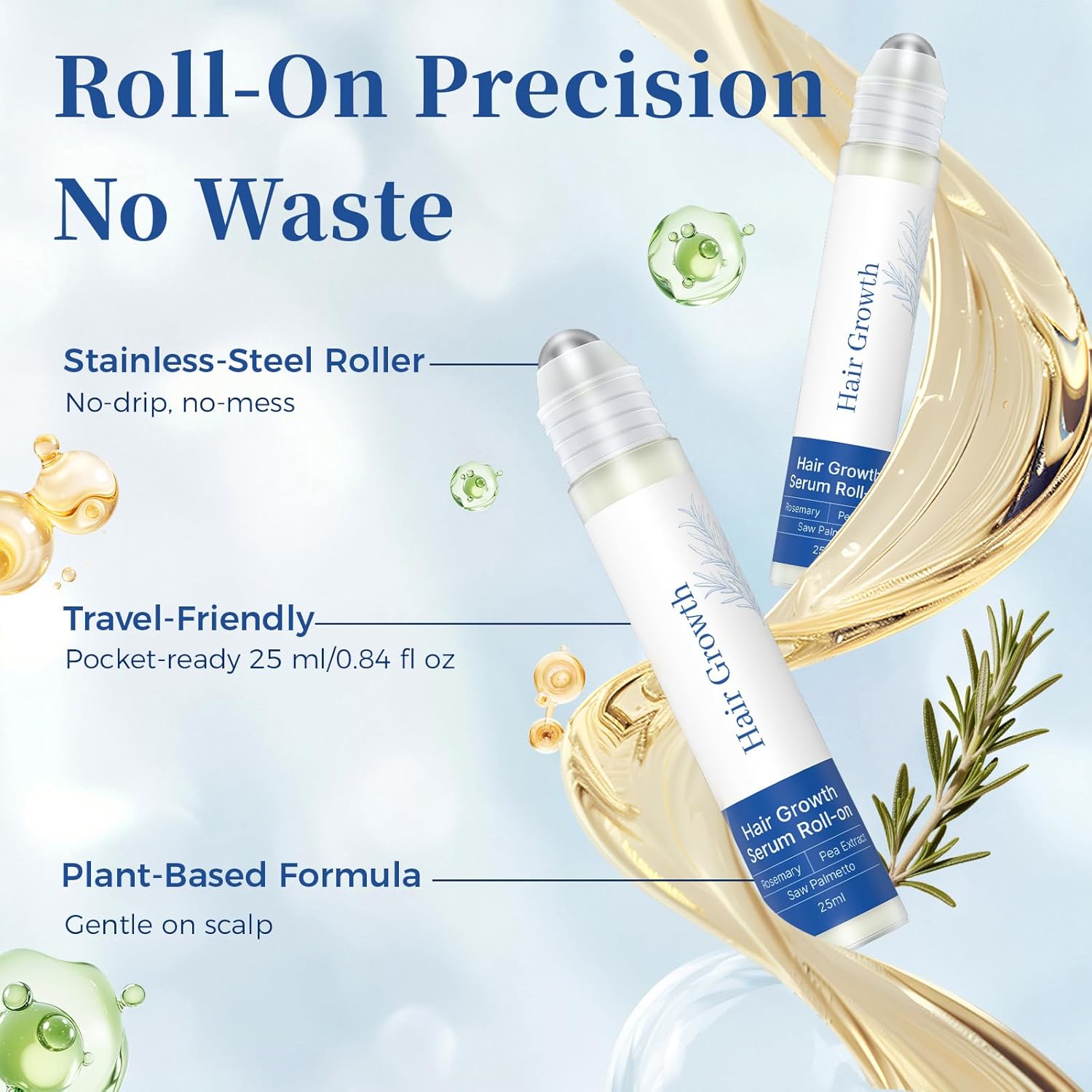 Hair Growth Serum Roll On with Rosemary，Helps Support Thicker, Fuller Hair Appearance，Clean, Non-Greasy Hair Loss Support for Men & Women，Saw Palmetto，0.84 Fl Oz (Pack of 1) - Image 7