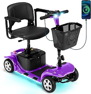 SUNDERWELL Mobility Scooters for Seniors, Adults, 15 Miles Electric Powered Mobility Scooters, 4 Wheels Foldable Mobility Scooter with USB Interface & Detachable Battery, Charger Include (Purple)