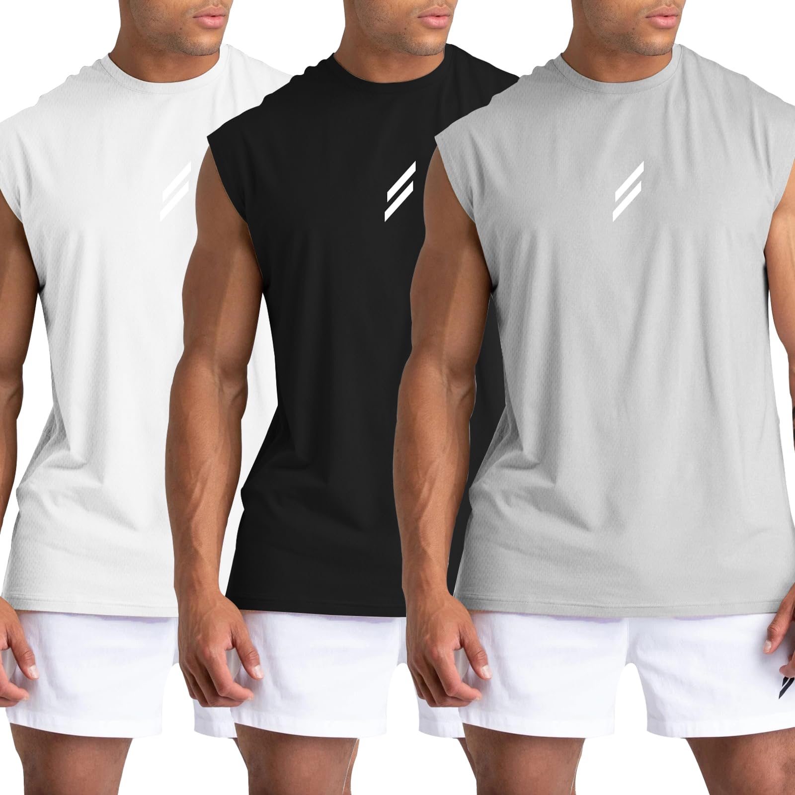 Camisetas sin mangas para hombre, paquete de 3 unidades, material de malla de secado rápido, atlético, correr, gimnasio, playa, fitness