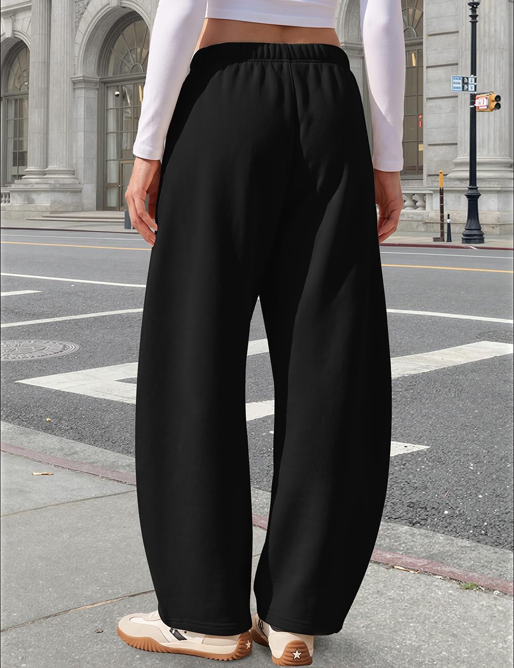 TARSE Womens Wide Leg Barrel Fleece Lined Sweatpants
