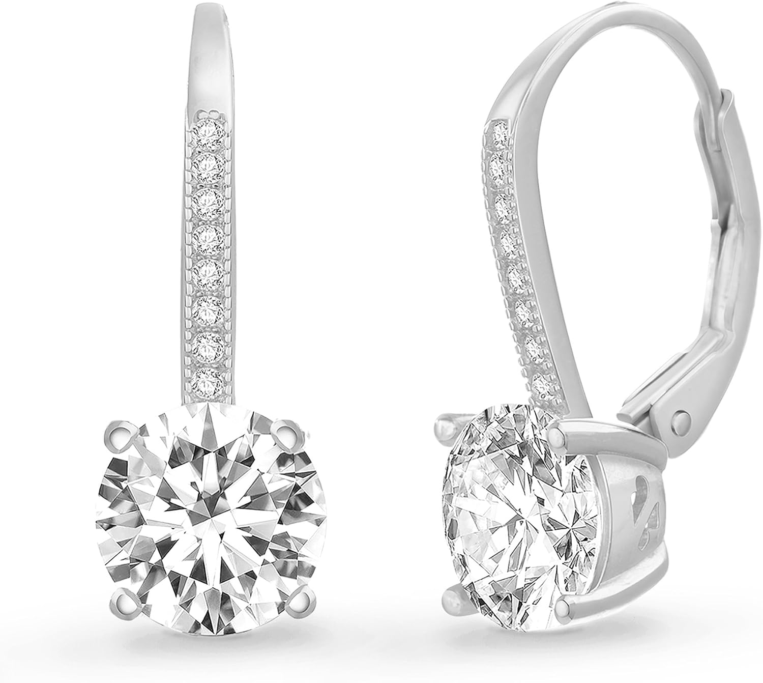 Lesa Michele Rhodium Plated 925 Sterling Silver Cubic Zirconia Drop Lever Back Bridal Earrings for Women Imitation Birthstone