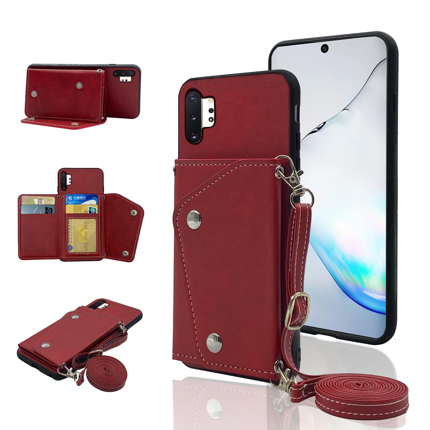 ELISORLI Phone Cover for Samsung Galaxy Note 10 Plus Glaxay Note10+ 5G  Wallet Case with Crossbody Shoulder Strap and Stand Leather Card Holder Cell