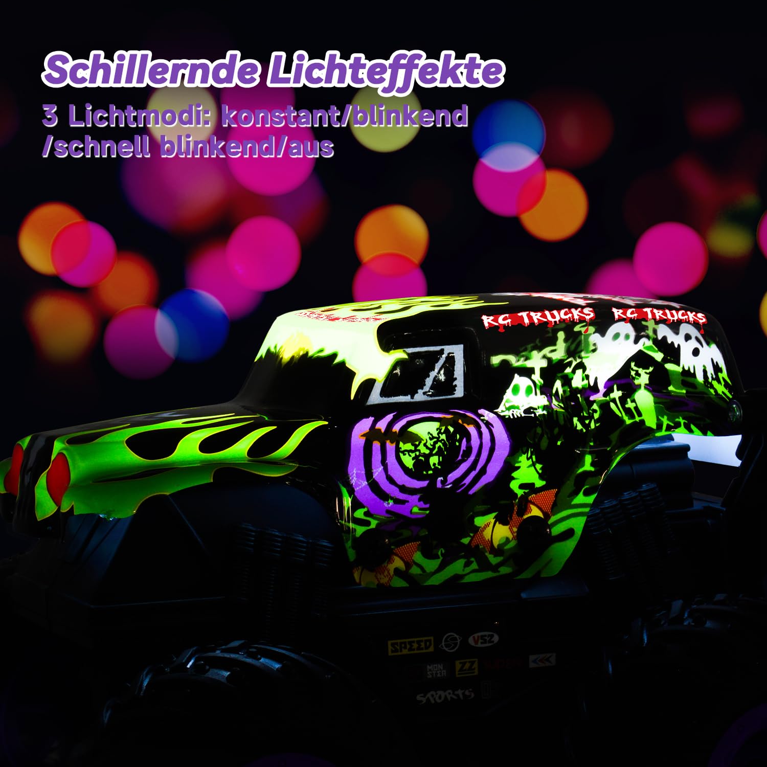 Monster Truck Telecomandato, 20 km/H Macchina Telecomandata con Luce e Musica, 2,4 GHz Macchina Telecomandata per Bambinicon Rotazione di 360° e Acrobazie, Regali per Bambini di 3, 4, 5 e 6 Anni