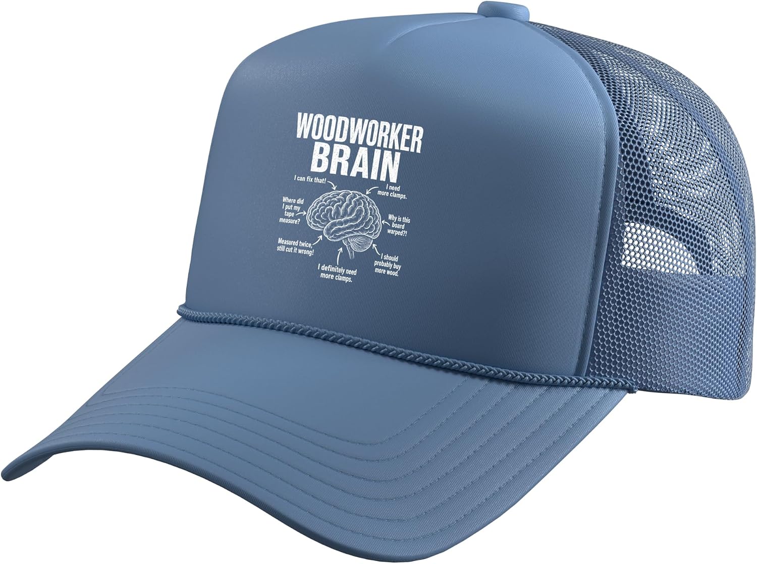 Woodworker Brain Funny Carpenter Workshop DIY Lumber Tools Trucker Hat with Adjustable Mesh Back