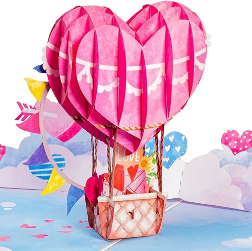 Paper Love Tarjeta desplegable para el día de San Valentín, globo de aire de amor 3D, cubierta de 5 x 7 pulgadas, incluye sobre y tarjeta de notas