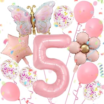 5 Years Butterfly Birthday Decoration Pack of 12 With balloon flower butterfly foil balloon 5 years colourful butterflies balloon 5 butterflies birthday decoration