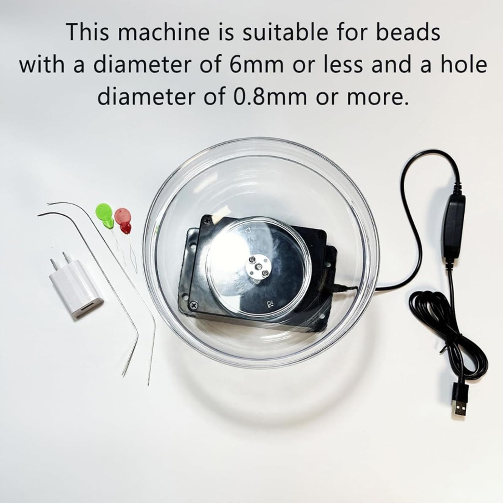 Kit giratorio eléctrico de cuentas – Herramienta de fabricación de joyas alimentada de 2 mm a 6 mm con control de velocidad continuo y cuenco de cuentas grande, giratorio profesional para cuentas de