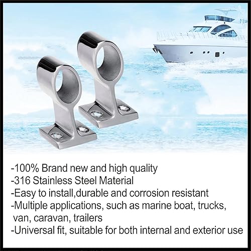 Miniatura 2 de Base de tubo de barco resistente de 60, 2 unidades, acero inoxidable 316 de 220.984 in, rieles marinos para yates