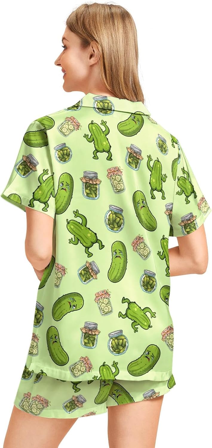 Funny Pajama Set for Women 2PCS Short Sleeve Button Down Sleepwear Pajamas Loungewear Soft Pjs Sets image 5