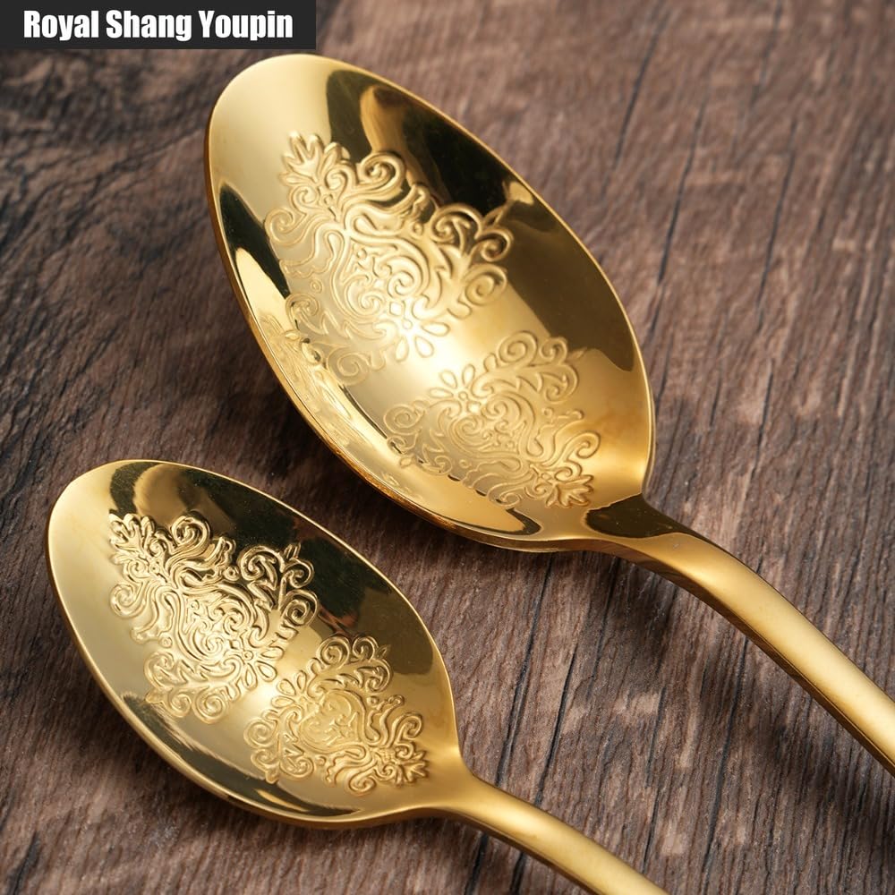 Retro Modello in Rilievo Cucina in Acciaio Inox Posate Posate Posate Set Coltello Da Bistecca Forchetta Cucchiaio Cucchiaino (Oro rosa,20 pezzi)