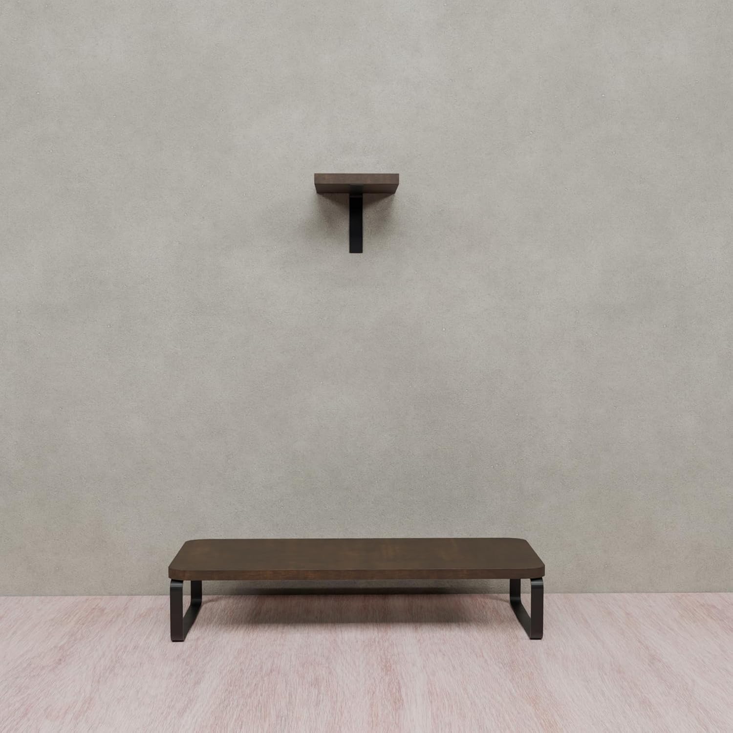 flux Wooden Monitor Stand Organizer & Wall Mounted Plant Shelf Free Combo – Ergonomic Riser, Desktop Organizer, Laptop Stand, Space Saving Storage, Material: MDF&Metal (Free Wall Shelf)(Brown)