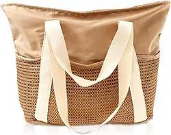 Bolsa de praia de poliéster, bolsa grande à prova d'água com zíper à prova de areia, bolsa dobrável com zíper, bolsa de praia separada, molhada e seca, fácil acesso para piscina, natação