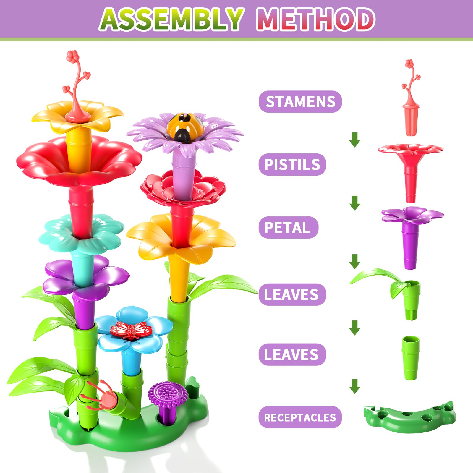 235PCS Flower Garden Building Toys for Kids Ages 3-5, Creative Floral Arrangement Playset with Storage Box - Image 3
