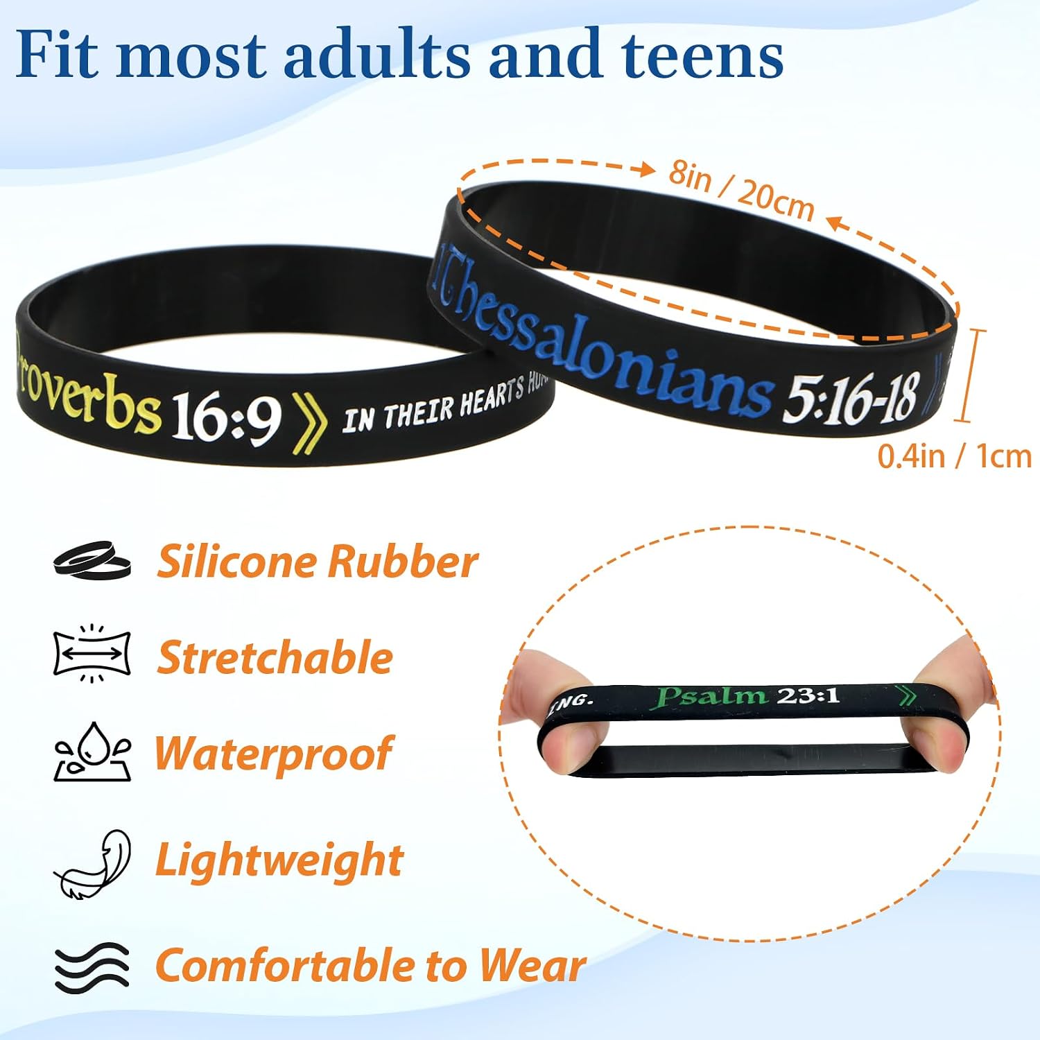 kilofly 4/8 pc Christian Scripture Quote Bible Verse Silicone Bracelet Wristband