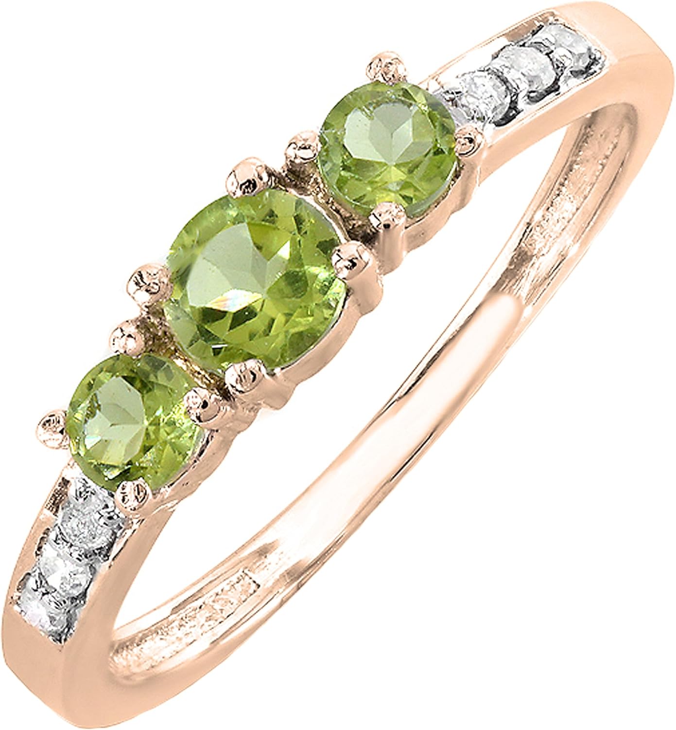 Dazzlingrock Collection Round Peridot and White Natural Diamond Women Three Stone Engagement Ring, 10K Real Solid Gold